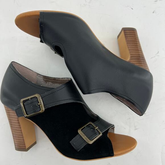 Faryl Robin (8) X Free People Tate Black Suede Leather Stacked Heel Ankle Boots - Picture 3 of 11